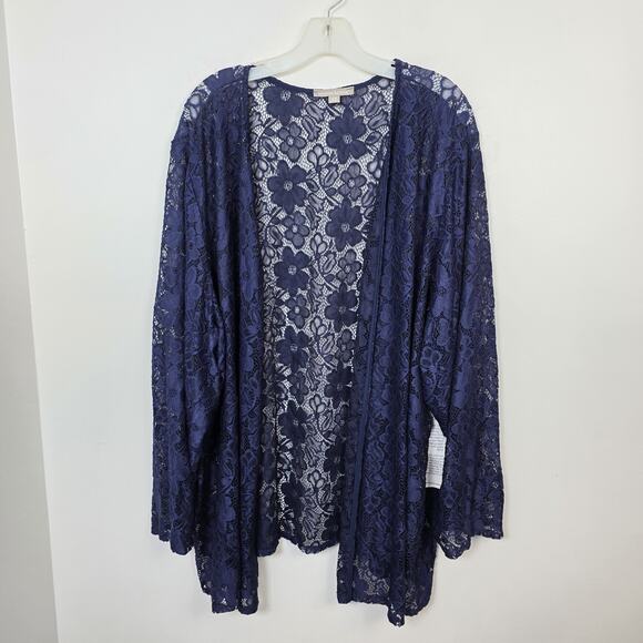 Woman Within Blue Floral Lace Stretchy Elegant Feminine Cardigan Size 32W - Picture 2 of 8